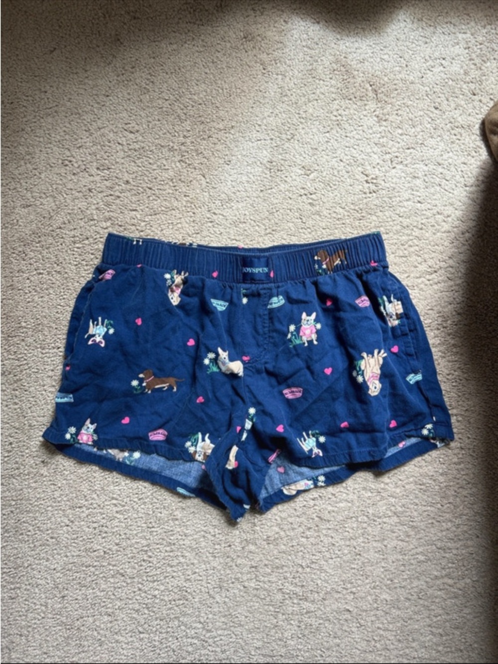 Women's Navy Blue Pajama Shorts with Dog and Heart Print